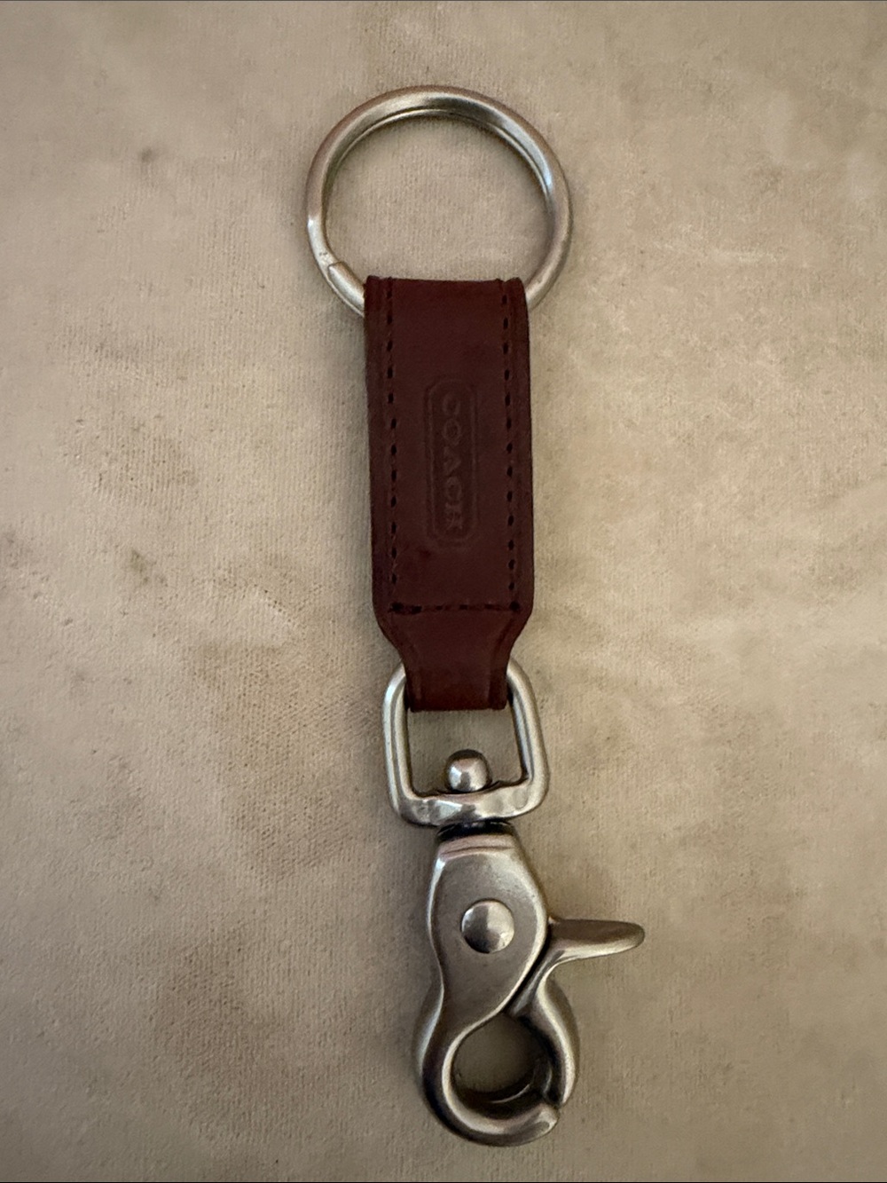 Coach Brown Leather Key Fob with Silver Metal Snap Hook